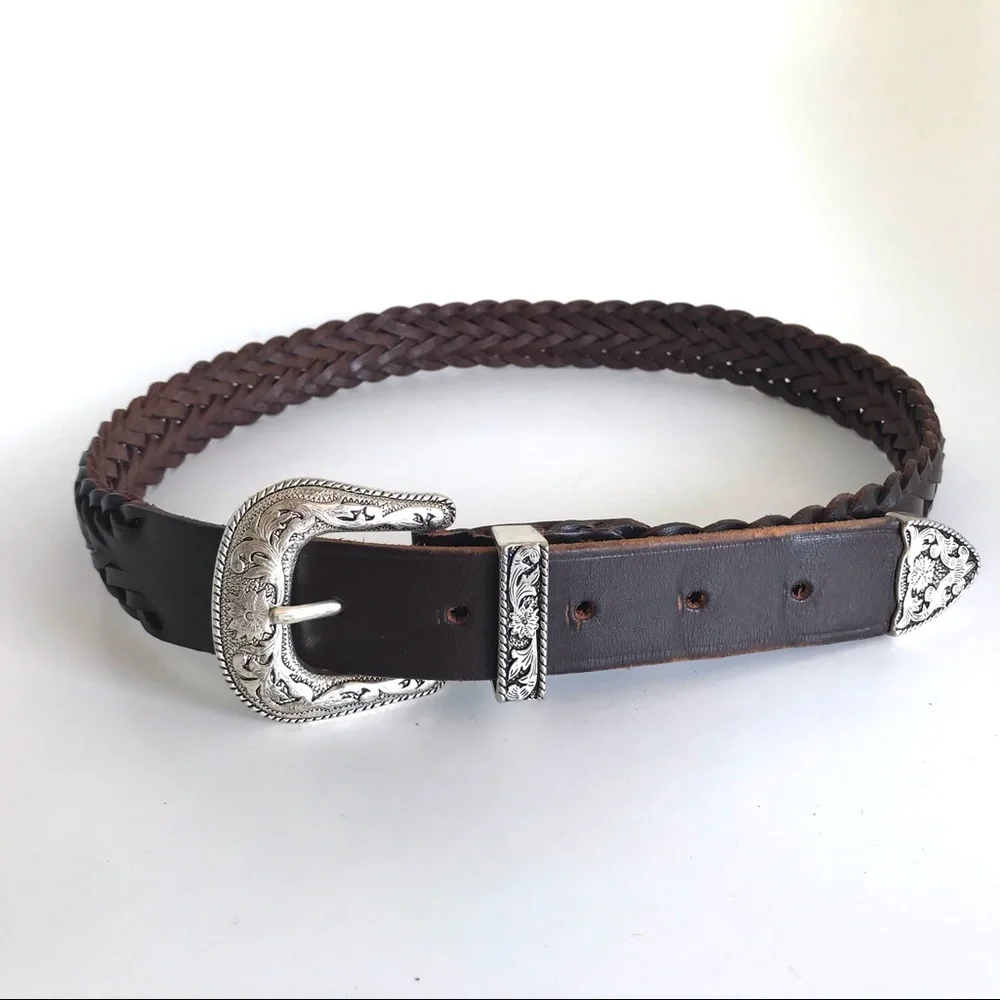 Vintage 90’s Brown Leather Braided Belt (M)